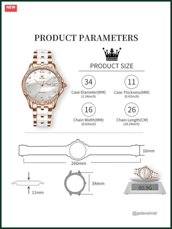 Luxury Ceramic Stainless Steel Women\'s Dress Watch Quartz Diamond Accents main image 5